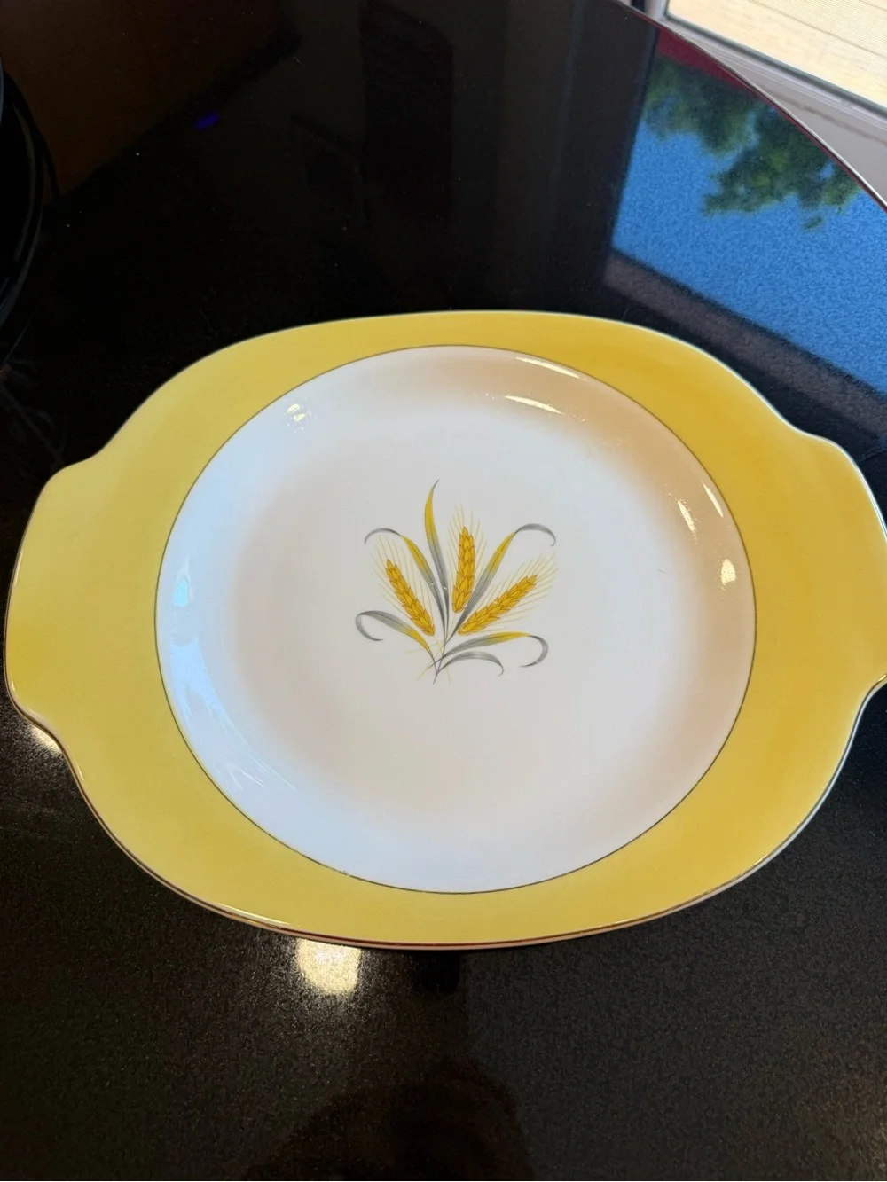 Yellow Wheat Motif Ceramic Serving Platter